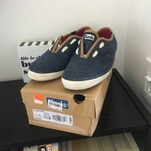 Ked’s Champion Felt Navy with Tan leather trimming